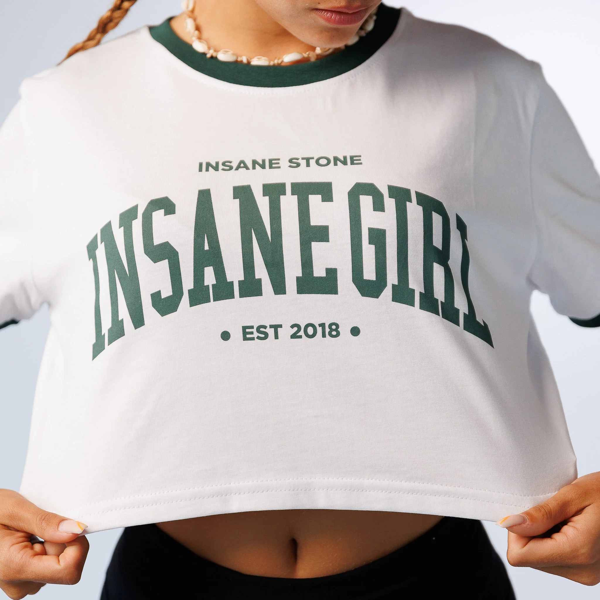 Crop T-shirt W College - White Green - Image 3