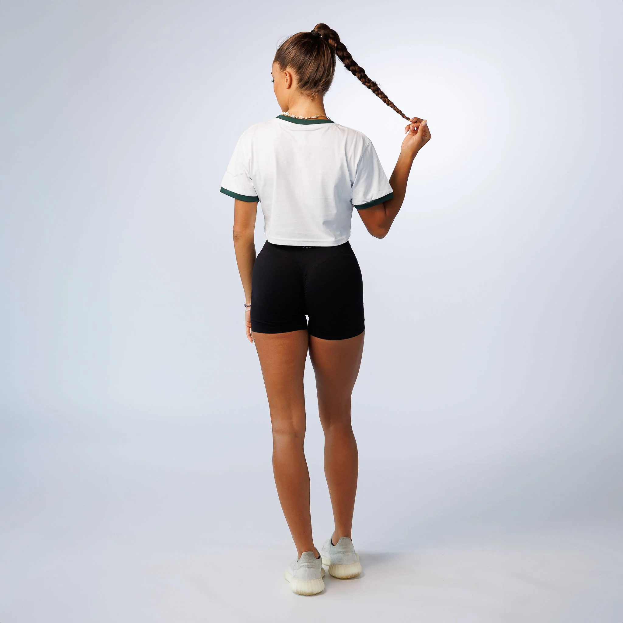 Crop T-shirt W College - White Green - Image 4