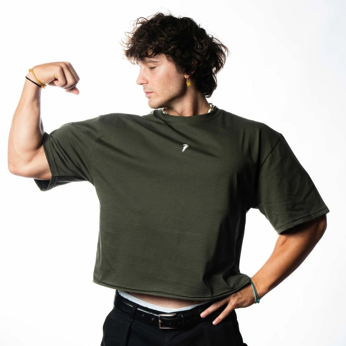 T-shirt Villain Oversize|Crop Military Green - Image 3